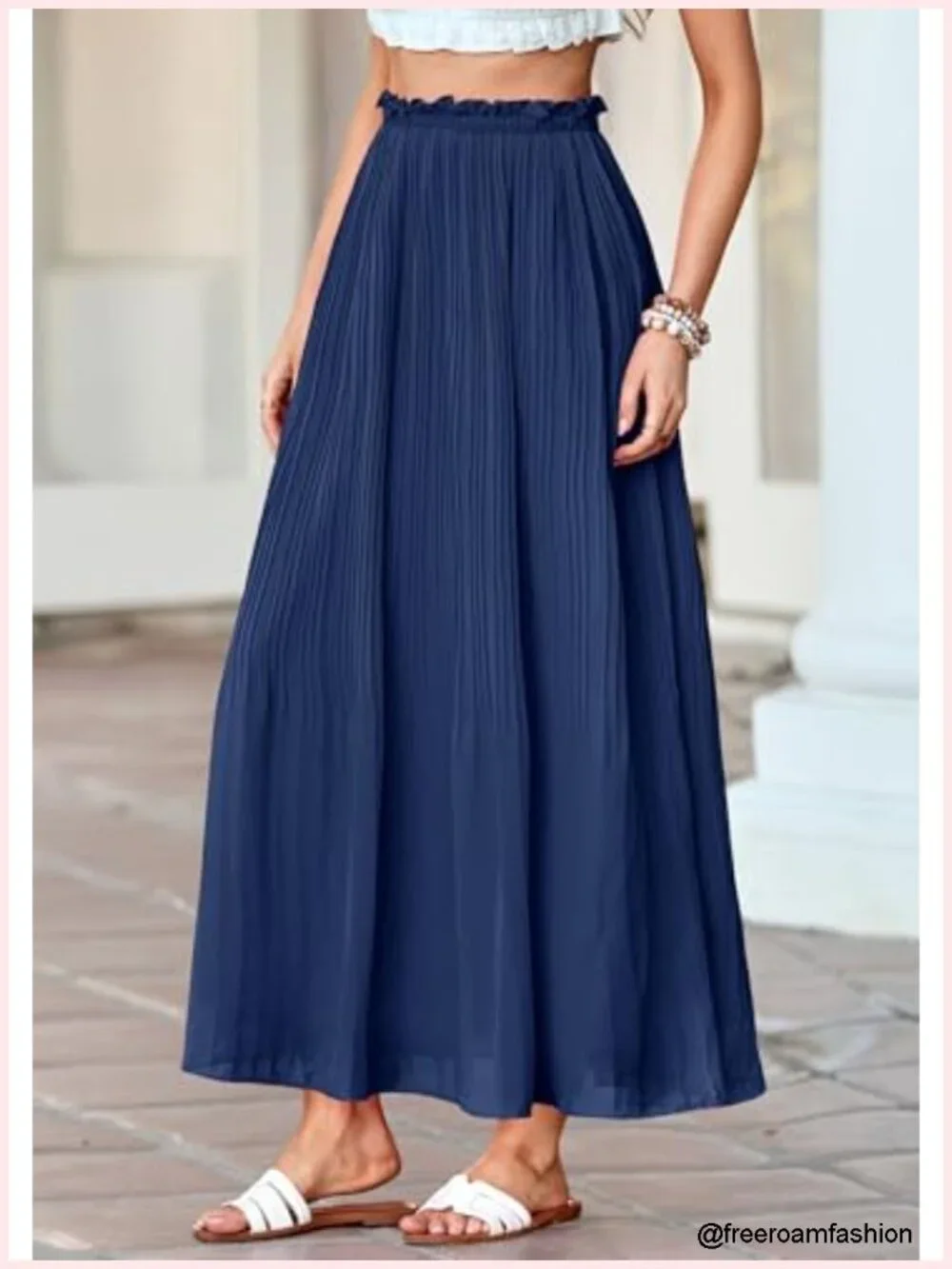 Pleated Midi Skirt Women Chiffon Elastic Waist Flowy A-Line Summer